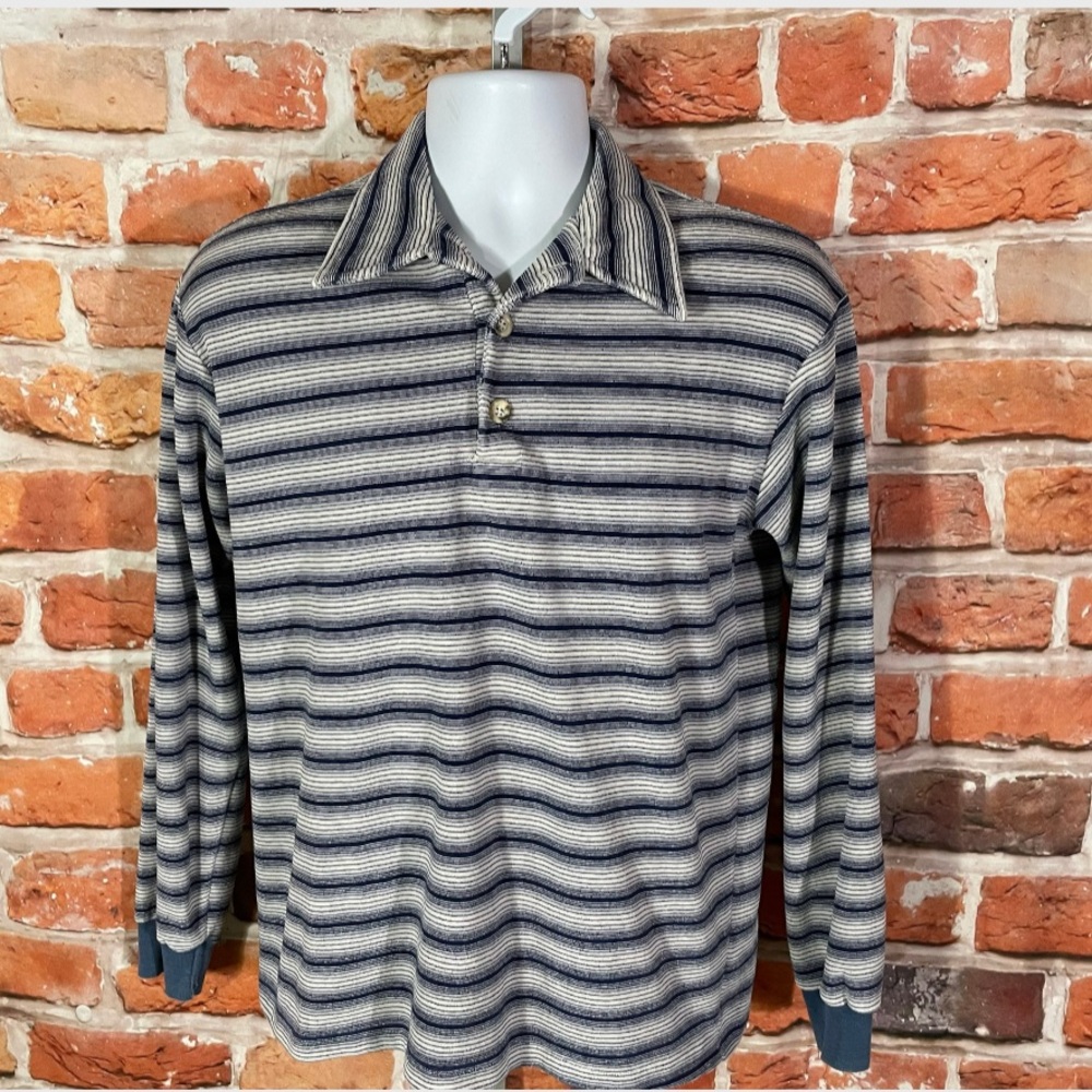 vintage striped terry cloth long sleeve polo shirt fits M/S surf